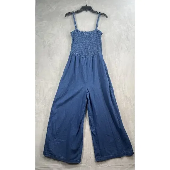 New Anthropologie Pilcro Smocked Jumpsuit Size Small Wide Leg Blue - Picture 3 of 11